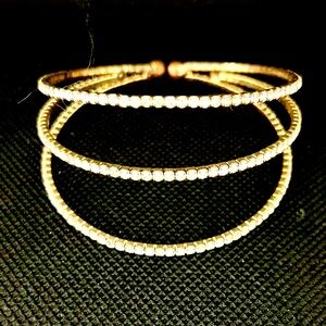 Statement, Vintage Estate Rhinestone Style Gold Tone Triple Cuff Bracelet, EUC